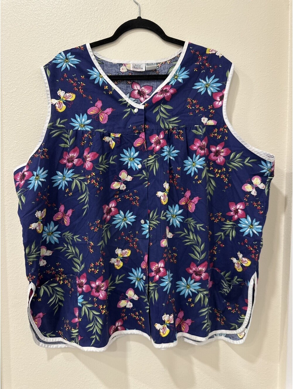 Only Necessities Pearl Snap Floral Print Pockets Smock/Apron Sz 1X